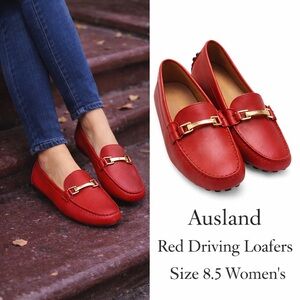 Ausland Red Driving Loafers Size 39 (US 8.5) Moccasin Slip On Comfort Driver